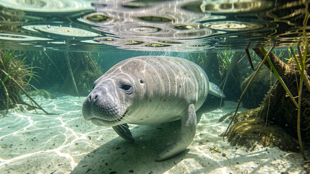 Manatee swimming in Florida freshwater spring
